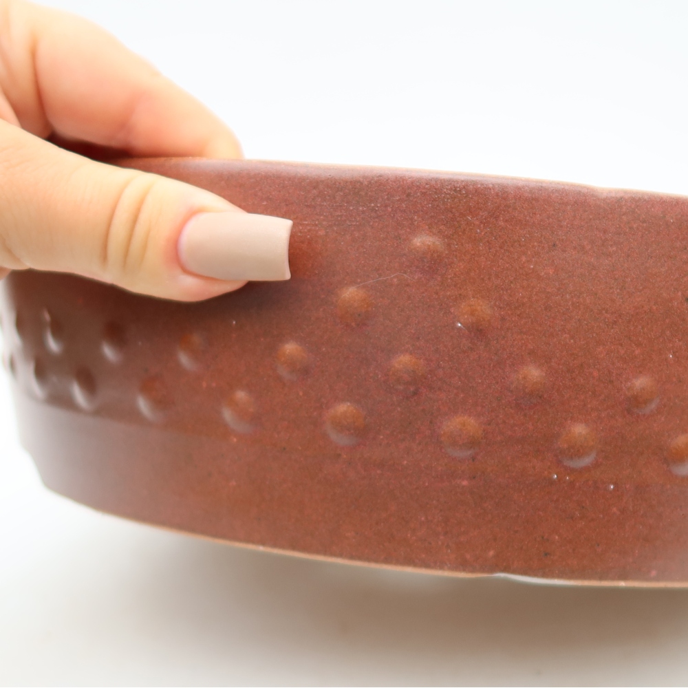 Ceramic bonsai pot, 24 x 24 x 7 cm, burgundy