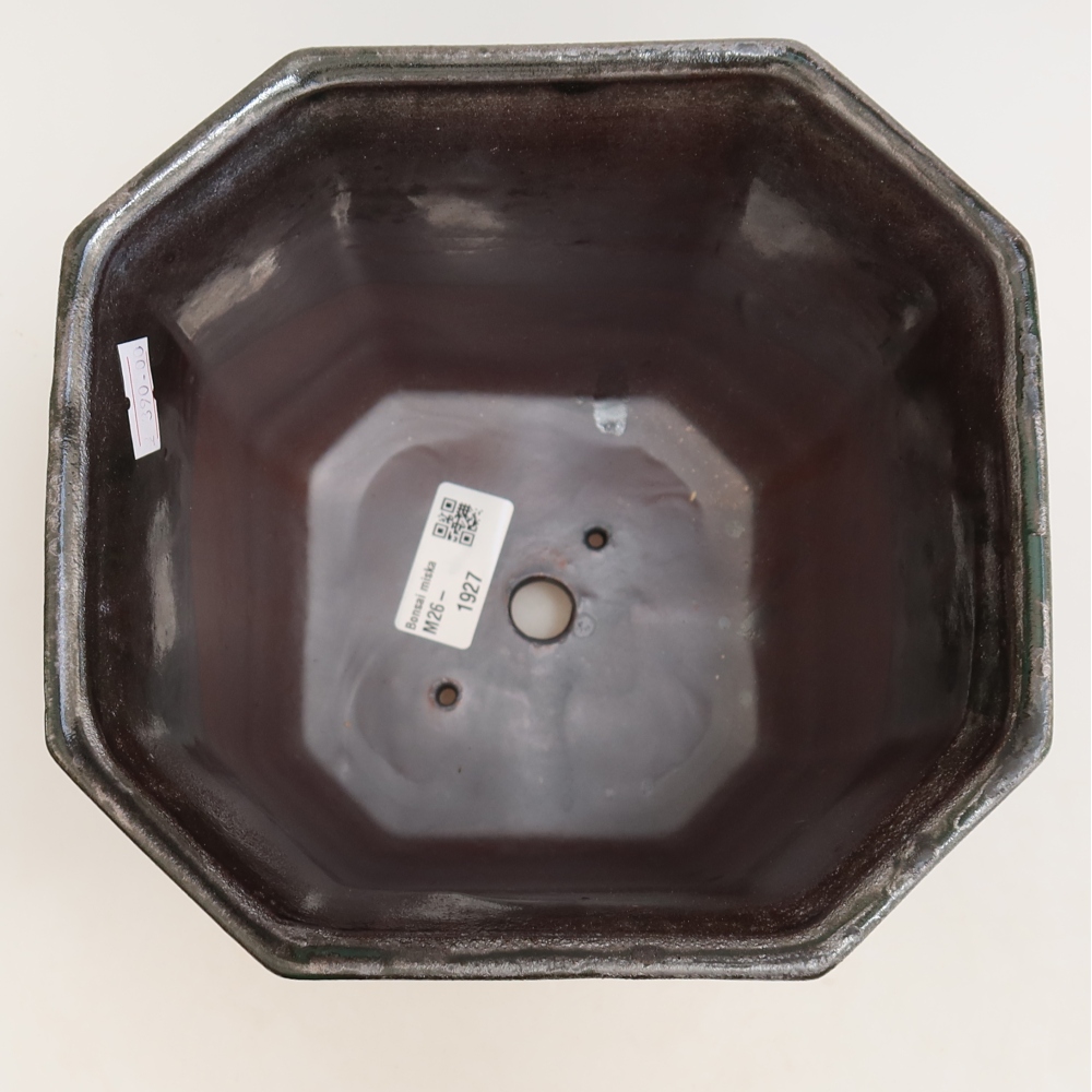Ceramic bonsai pot, 17.5 x 17.5 x 15.5 cm, metallic green