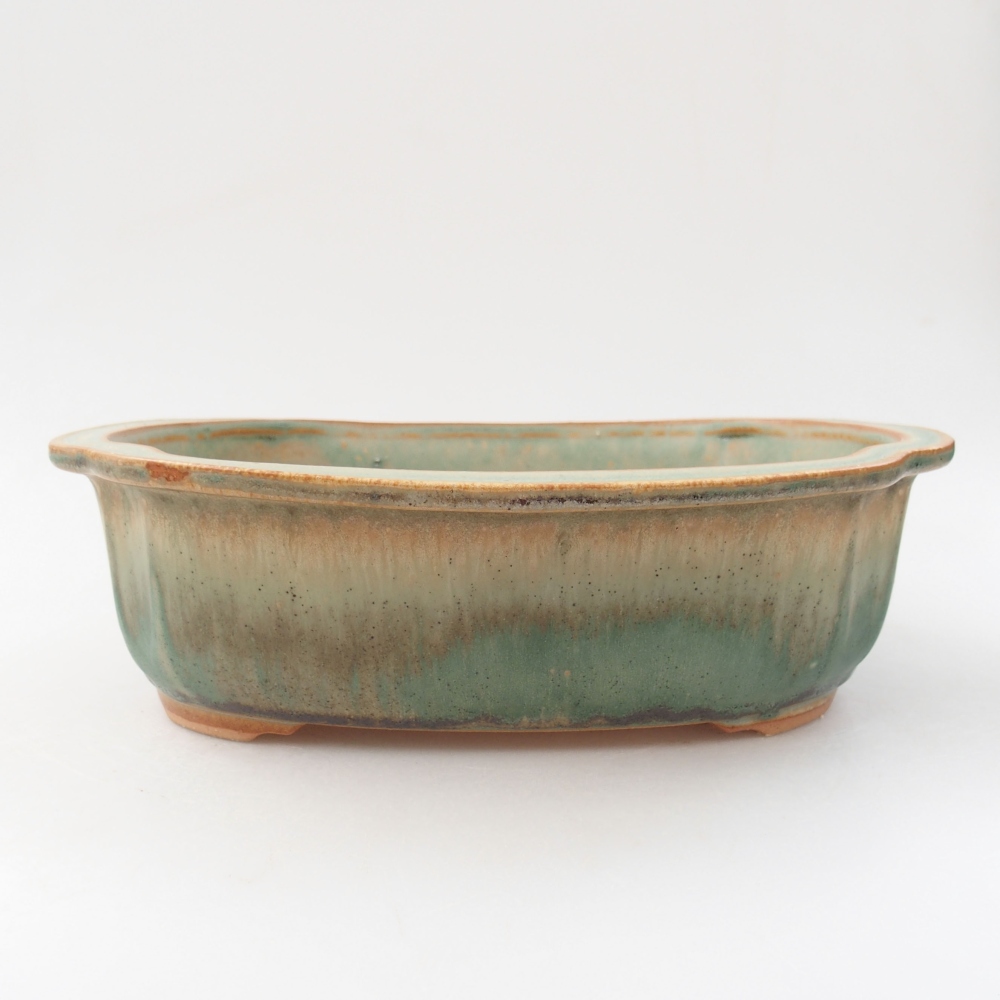 Ceramic bonsai bowl 24,5 x 21 x 7 cm, color green