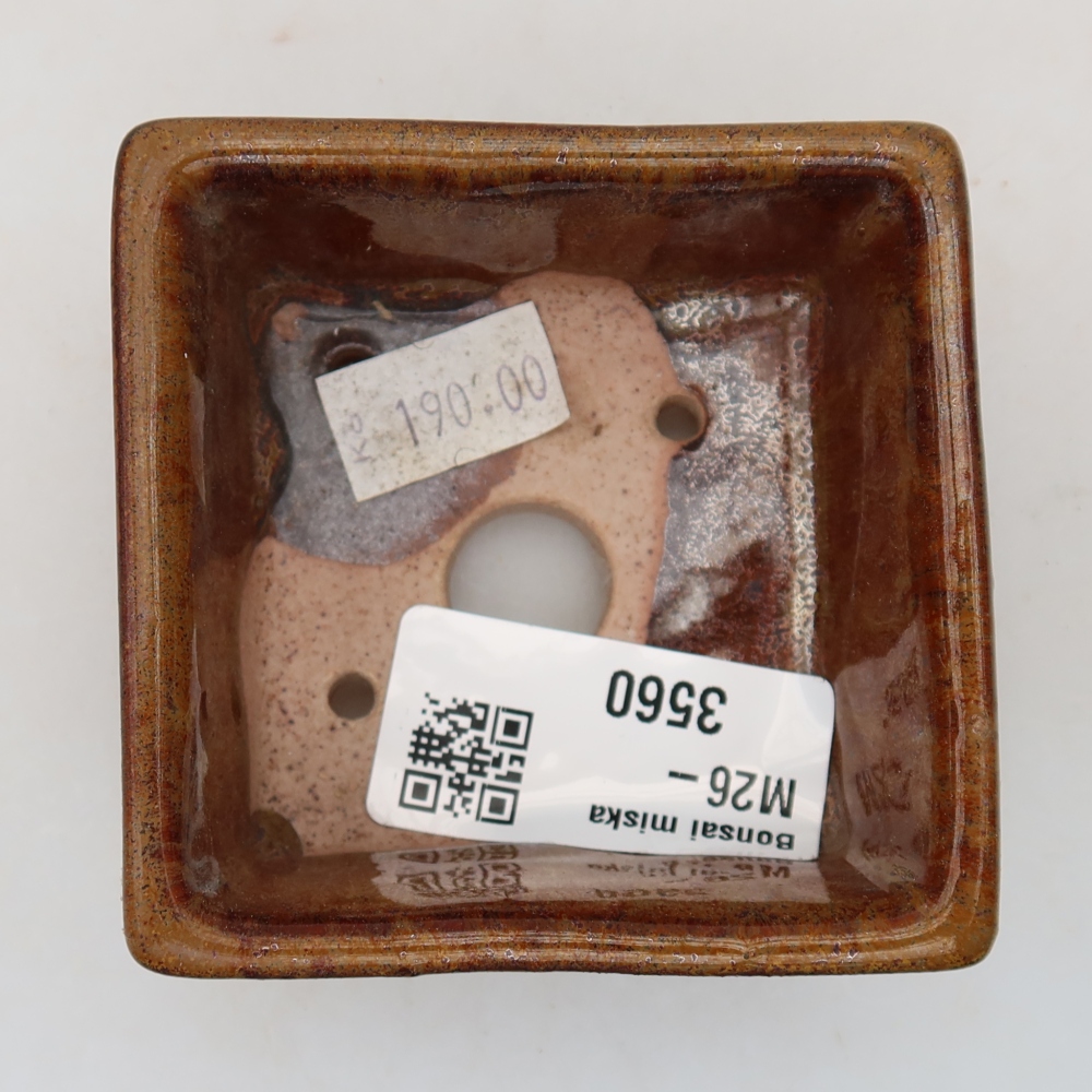 Ceramic bonsai pot, 7 x 7 x 3.5 cm, brown