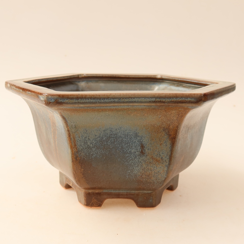 Ceramic bonsai bowl 18,5 x 16,5 x 9 cm, brown