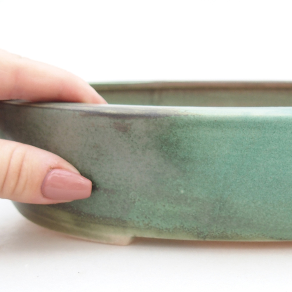 Ceramic bonsai bowl 26,5 x 21 x 5 cm, green