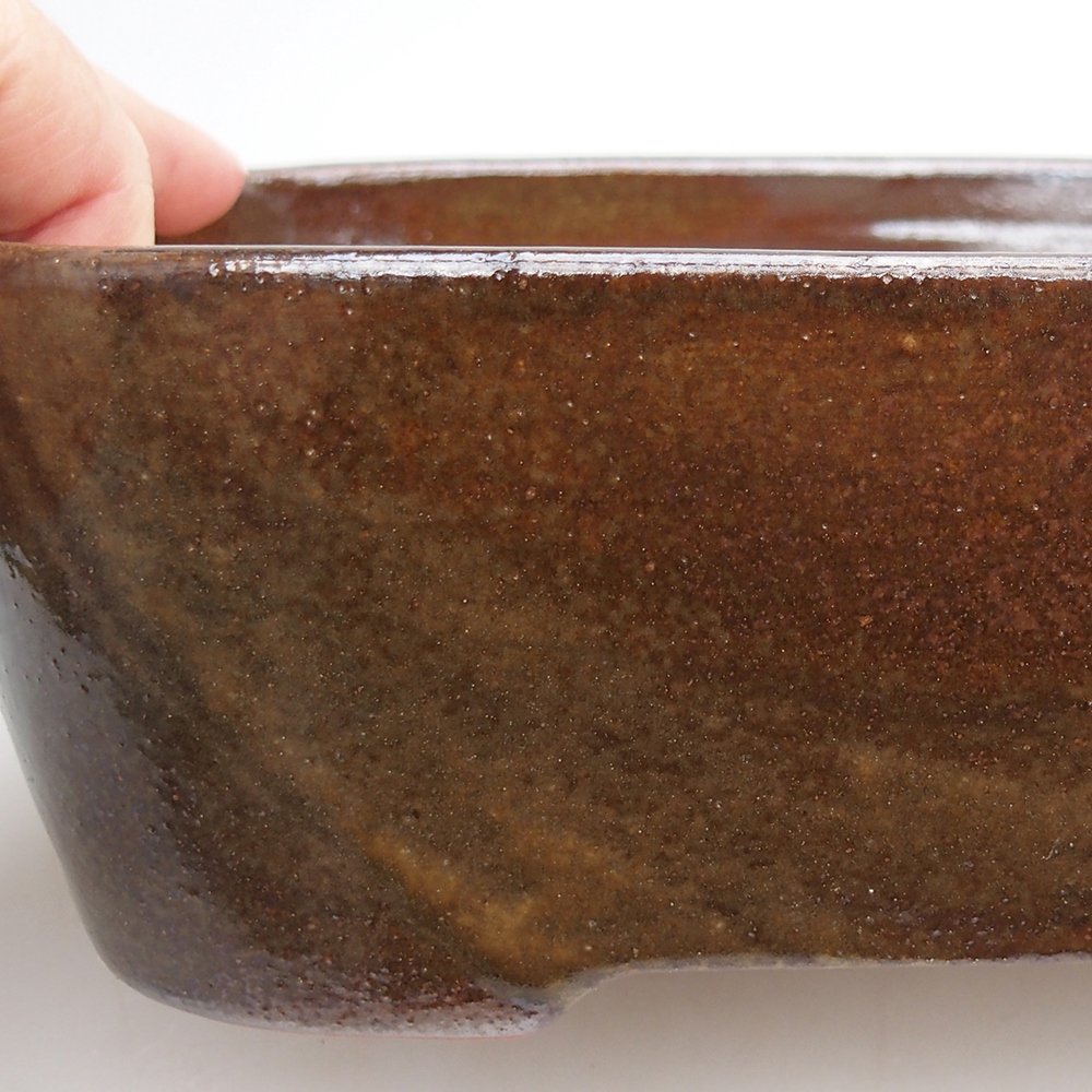 Ceramic bonsai bowl 23 x 18 x 7,5 cm, colour brown-green