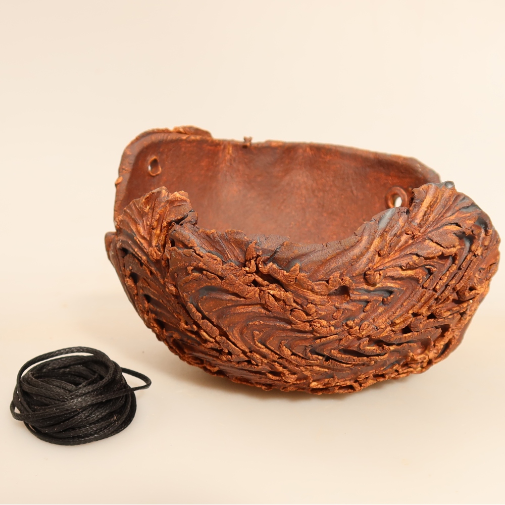 Ceramic Kokedama Pot, 12 x 12 x 7.5 cm, brown