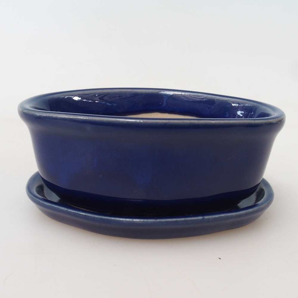 Bonsai pot + saucer H05 - 11 x 8 x 4 cm. - blue