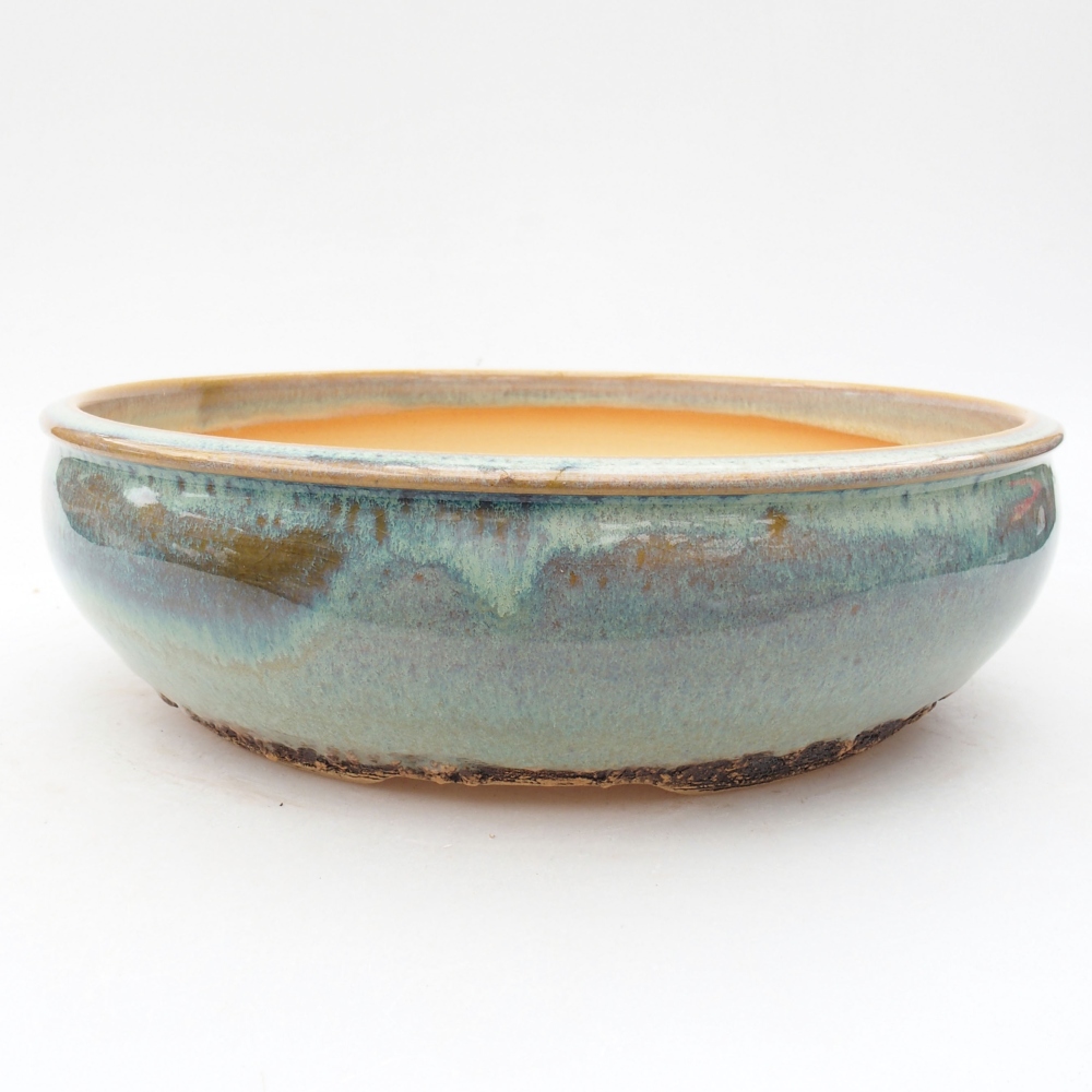 Ceramic bonsai bowl 22,5 x 22,5 x 6,5 cm, color green