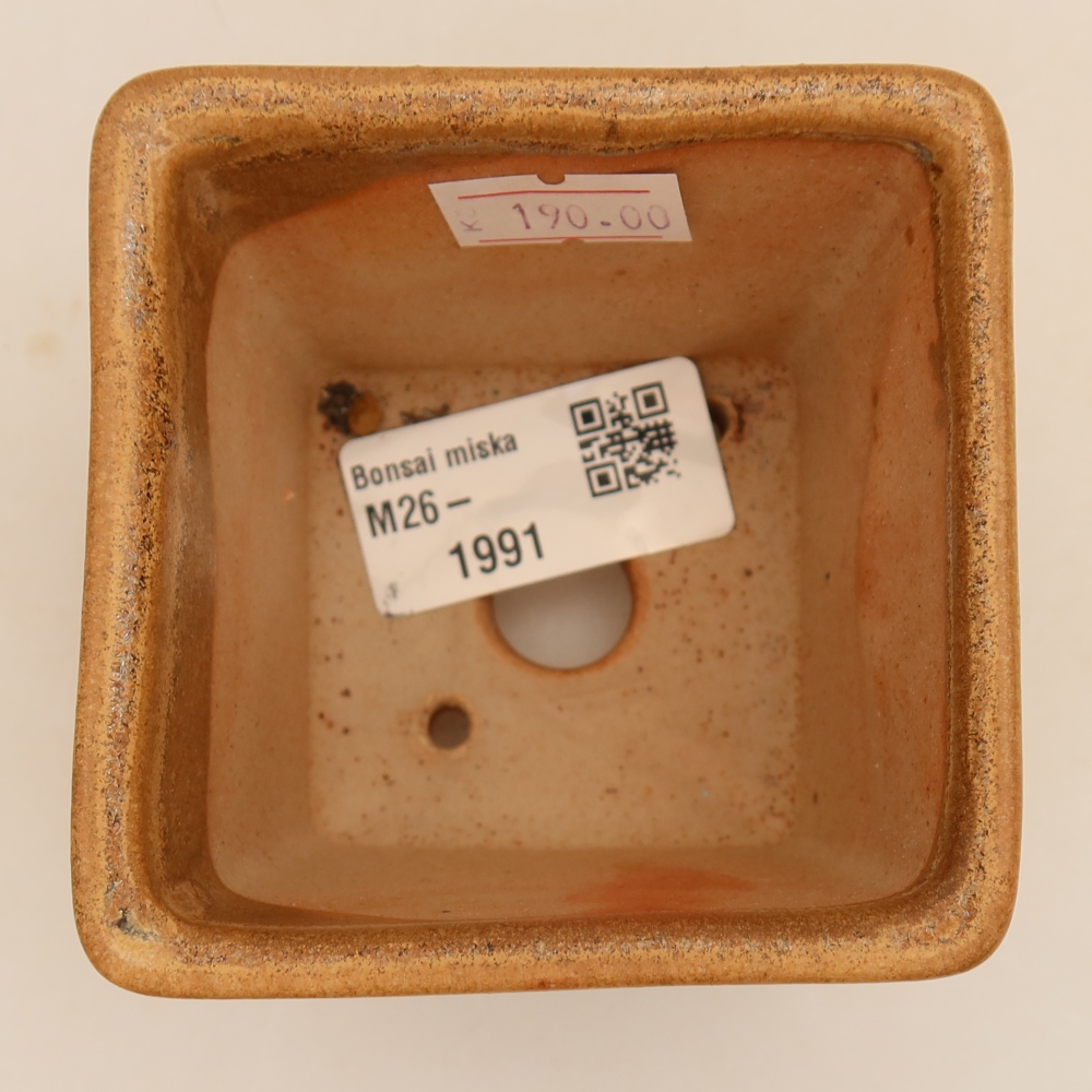 Ceramic bonsai pot, 7.5 x 7.5 x 6.5 cm, beige