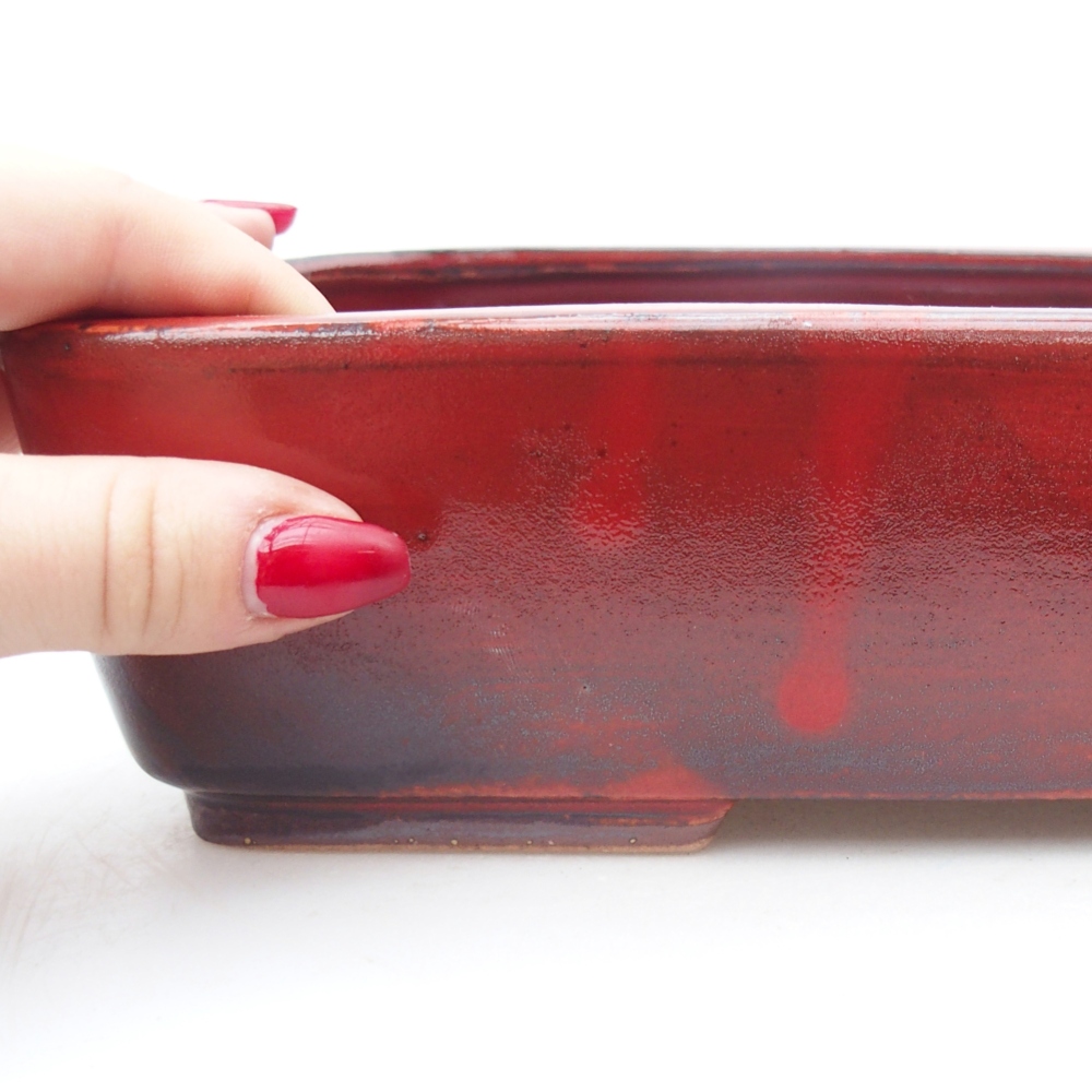Ceramic bonsai bowl 26,5 x 20 x 6,5 cm, colour red