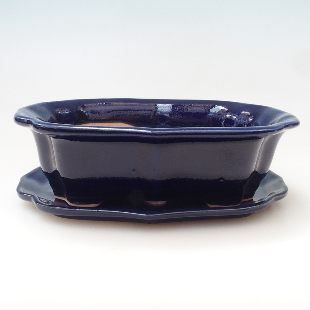 Bonsai pot + saucer H51 - 18x14x5 cm - blue