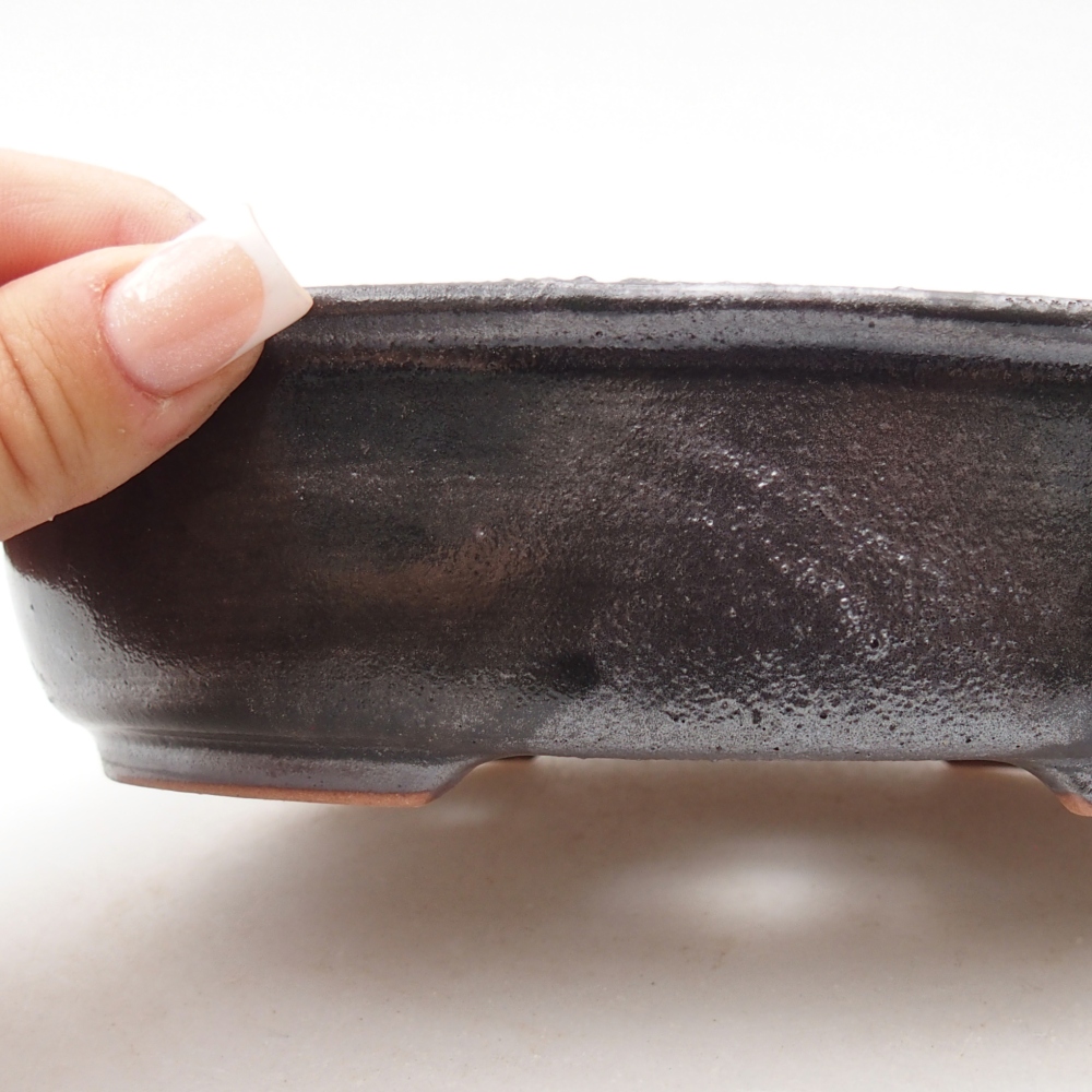 Ceramic bonsai bowl 19 x 14,5 x 4,5 cm, metal colour