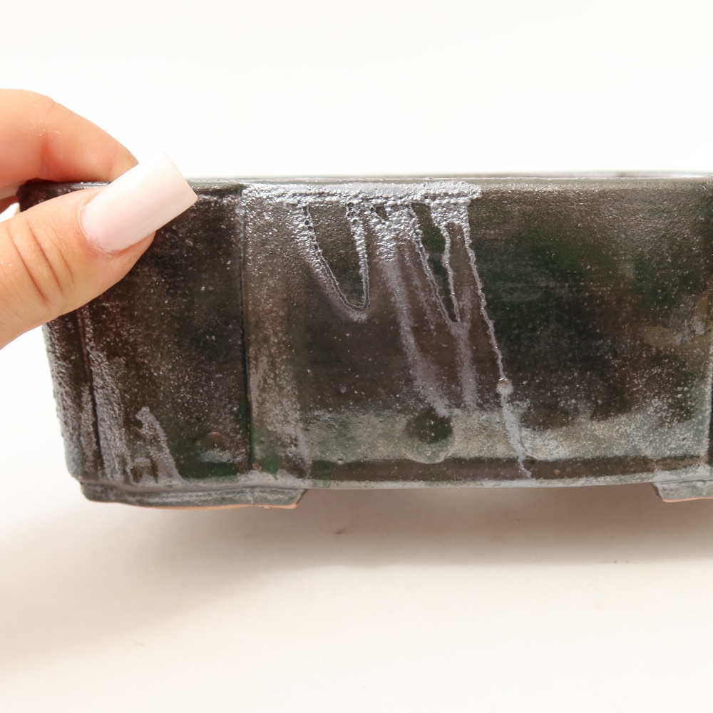 Ceramic bonsai pot, 20.5 x 17.5 x 7 cm, metallic green