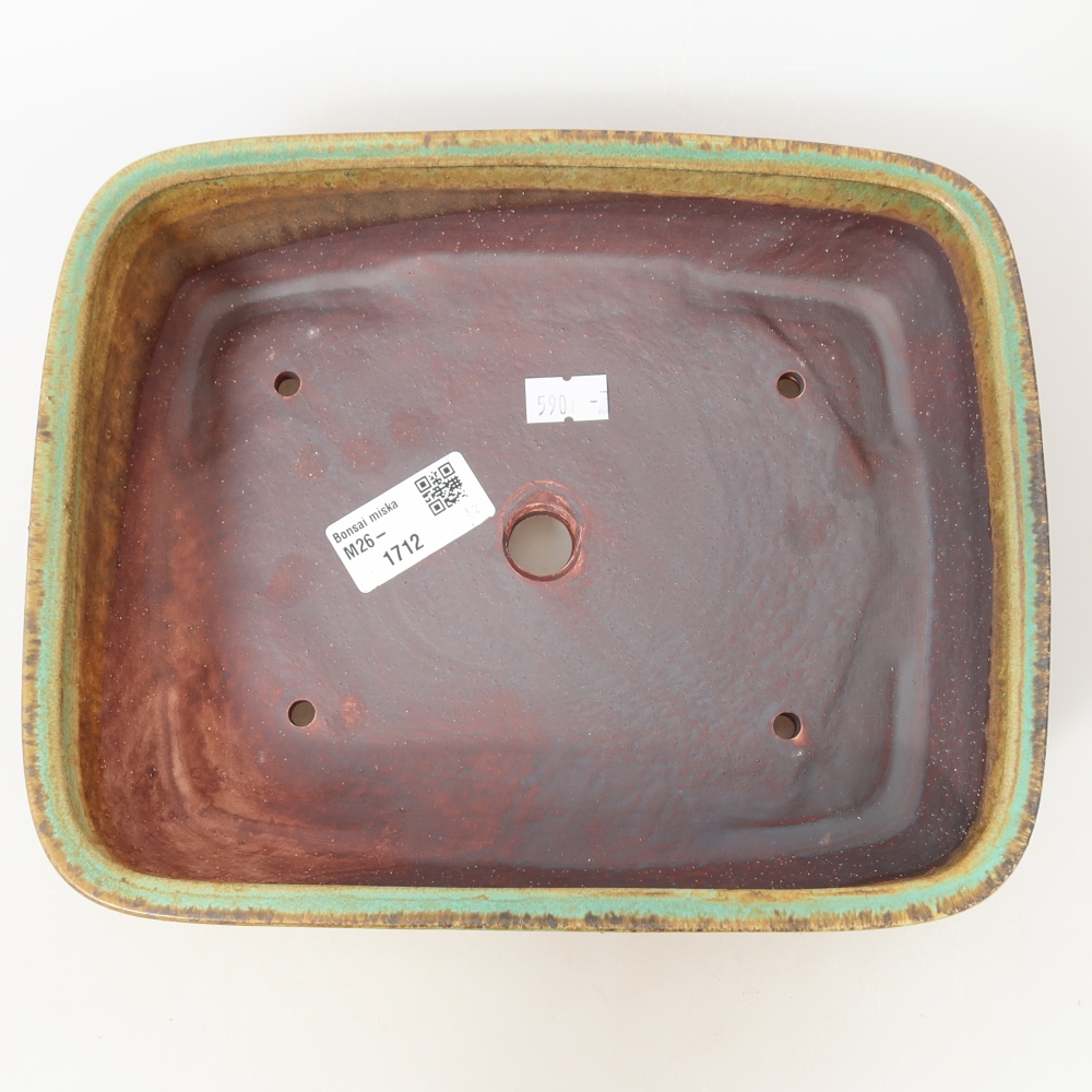 Ceramic bonsai pot, 22.5 x 18 x 6 cm, green