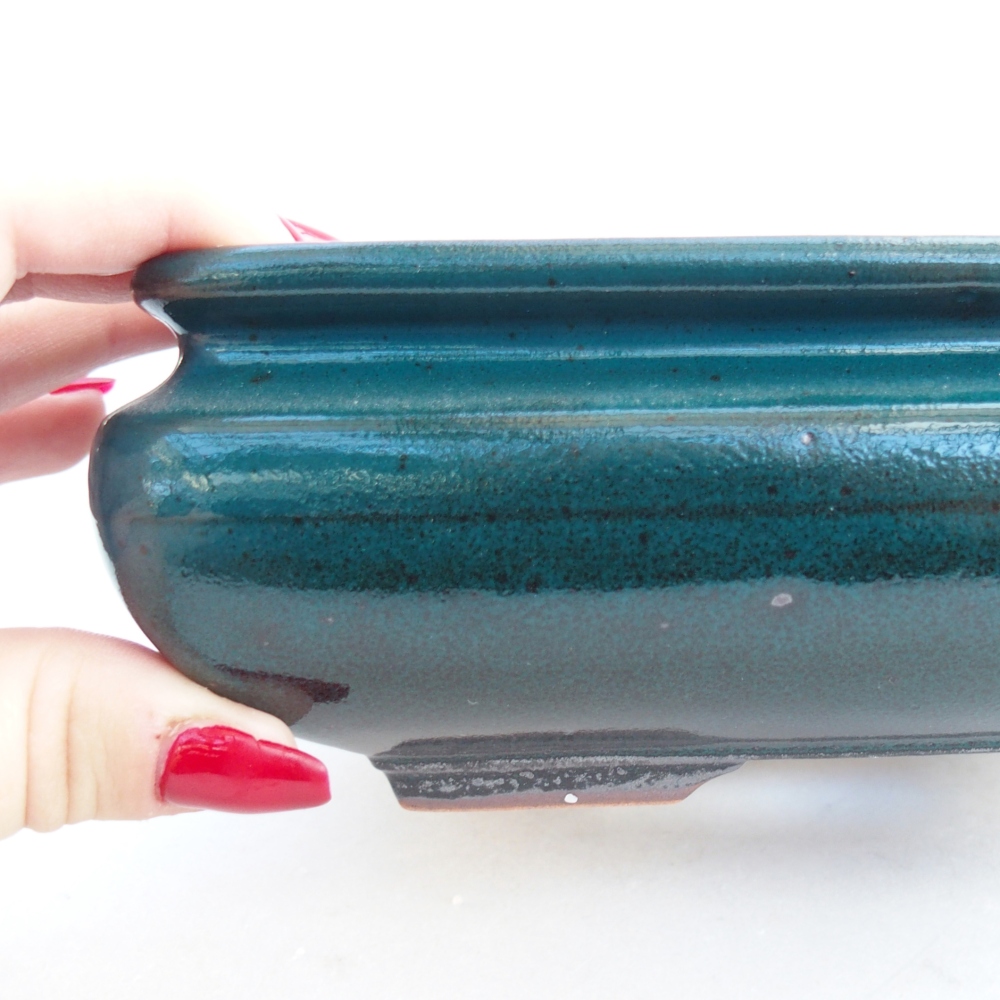 Ceramic bonsai bowl 15,5 x 15,5 x 6 cm, green