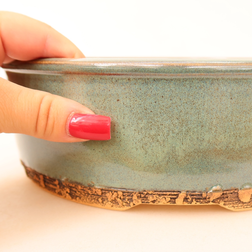 Ceramic bonsai pot, 23 x 23 x 7 cm, green