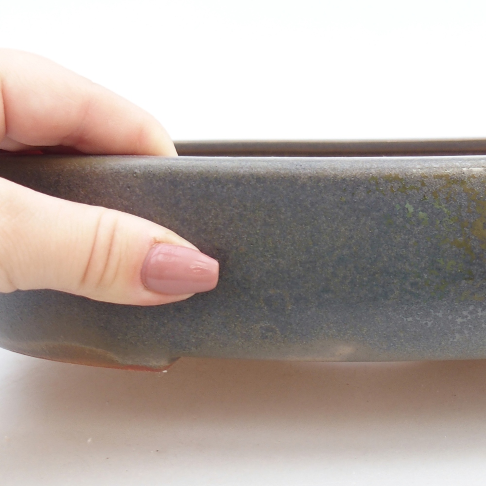 Ceramic bonsai bowl 26,5 x 21 x 5 cm, green-brown