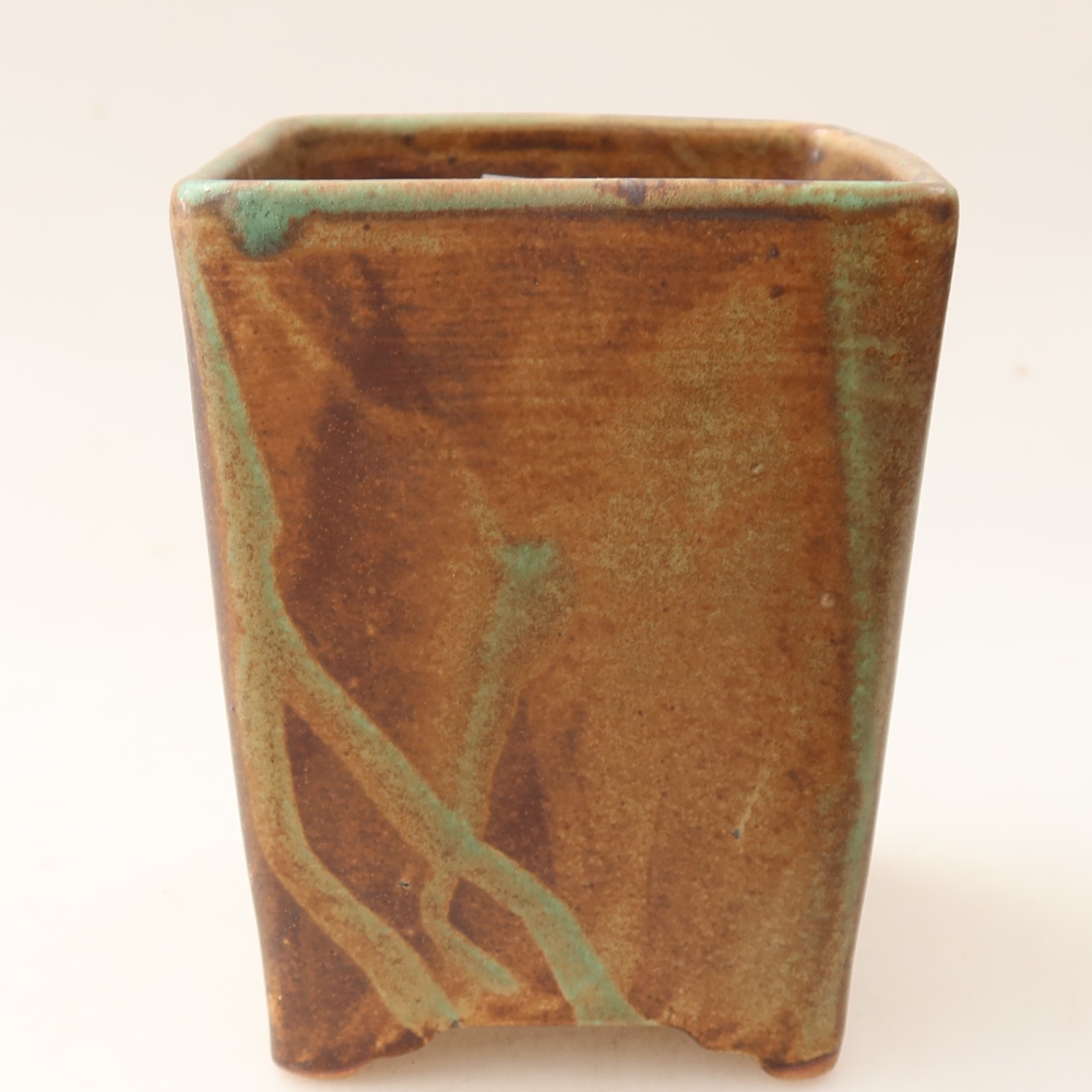 Ceramic bonsai pot, 9 x 9 x 11.5 cm, brown