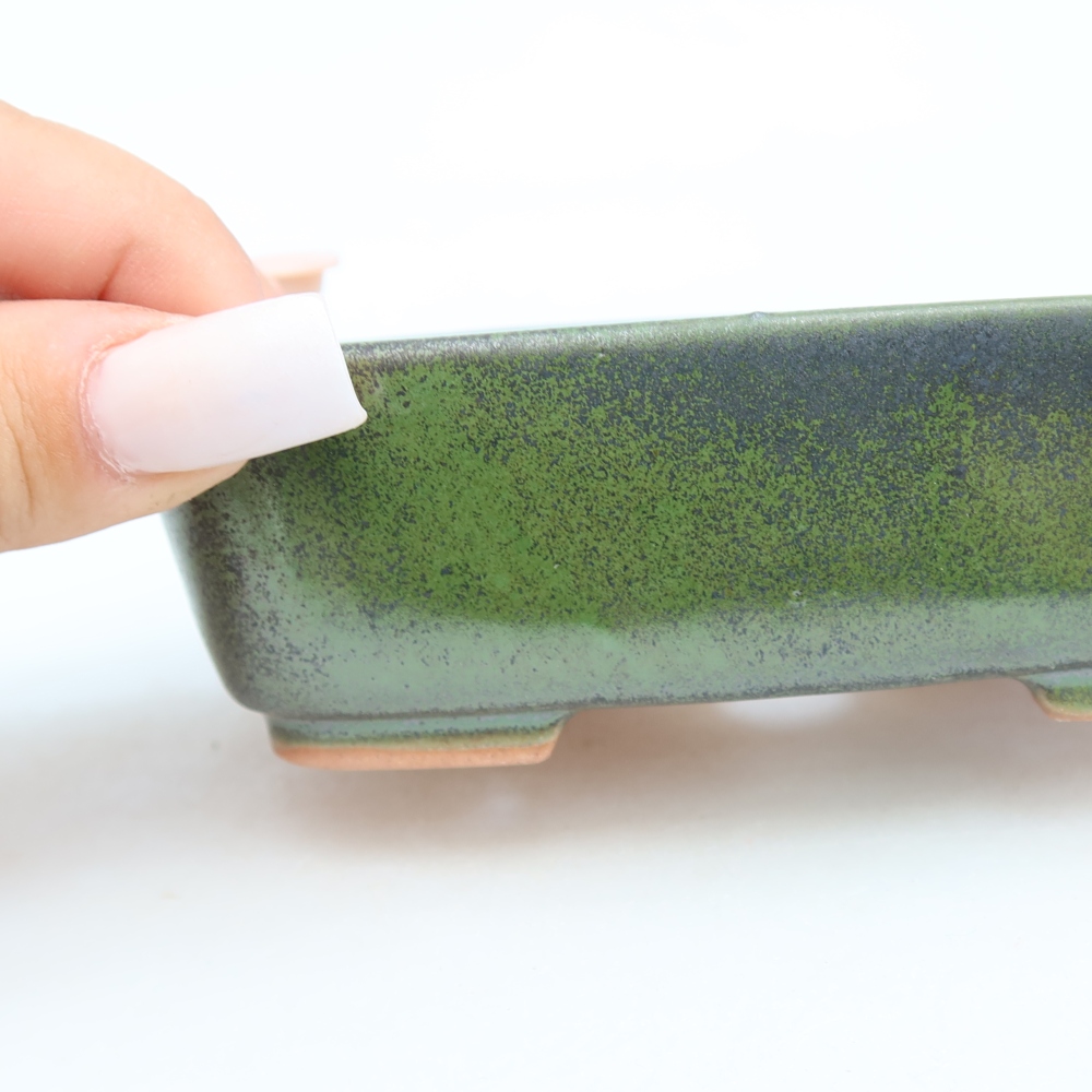 Ceramic bonsai pot, 12.5 x 9.5 x 4 cm, green