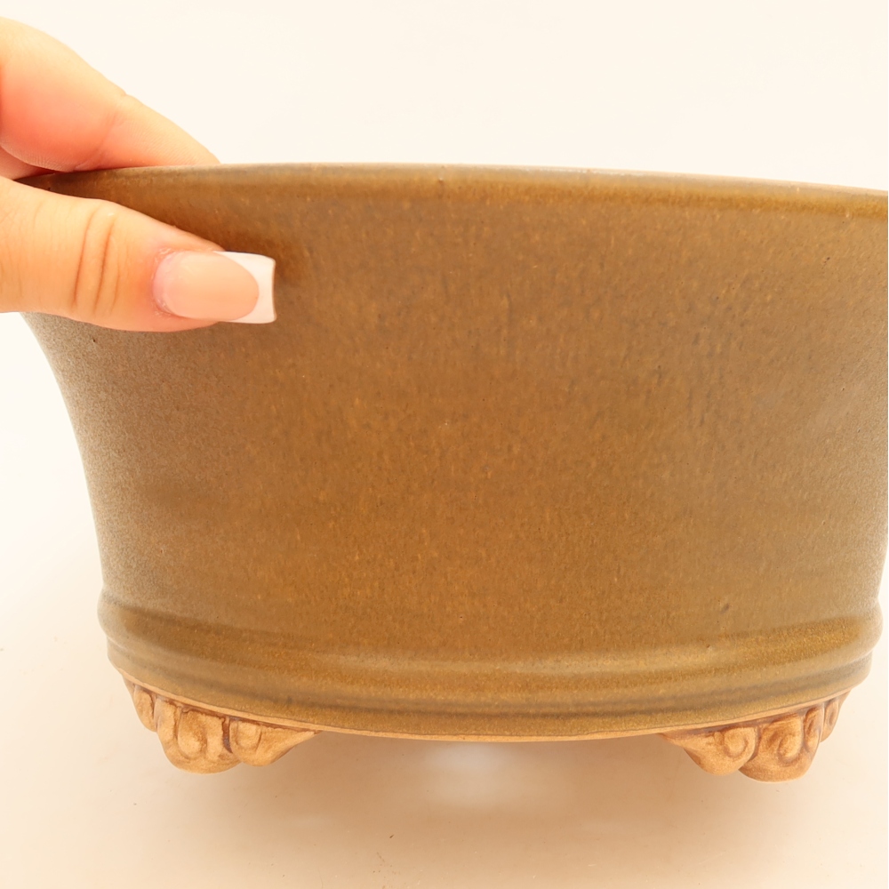 Ceramic bonsai pot, 24.5 x 24.5 x 11 cm, brown