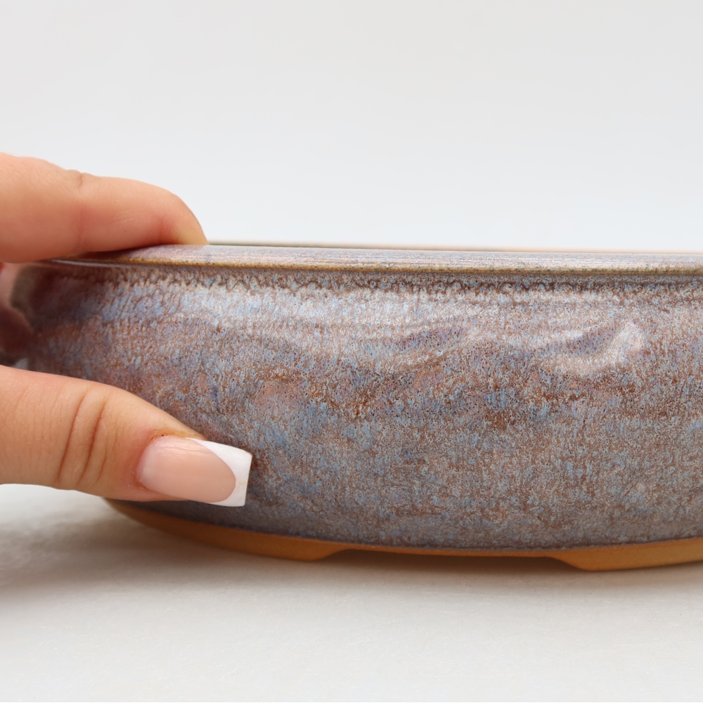 Ceramic bonsai pot, 26.5 x 26.5 x 6.5 cm, blue