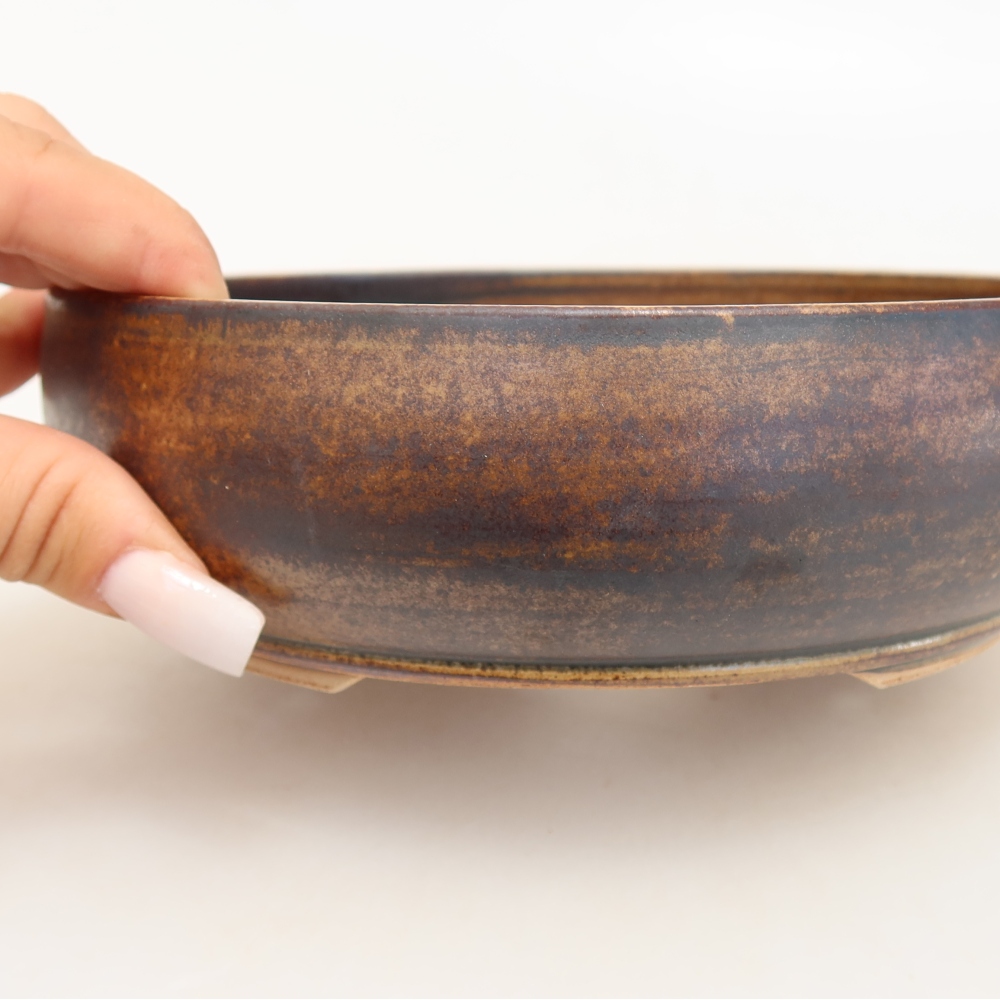 Ceramic bonsai pot, 17 x 17 x 5.5 cm, brown