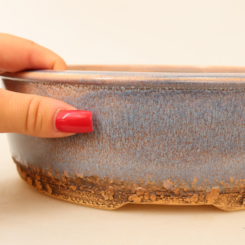 Ceramic bonsai pot, 24 x 24 x 7.5 cm, blue