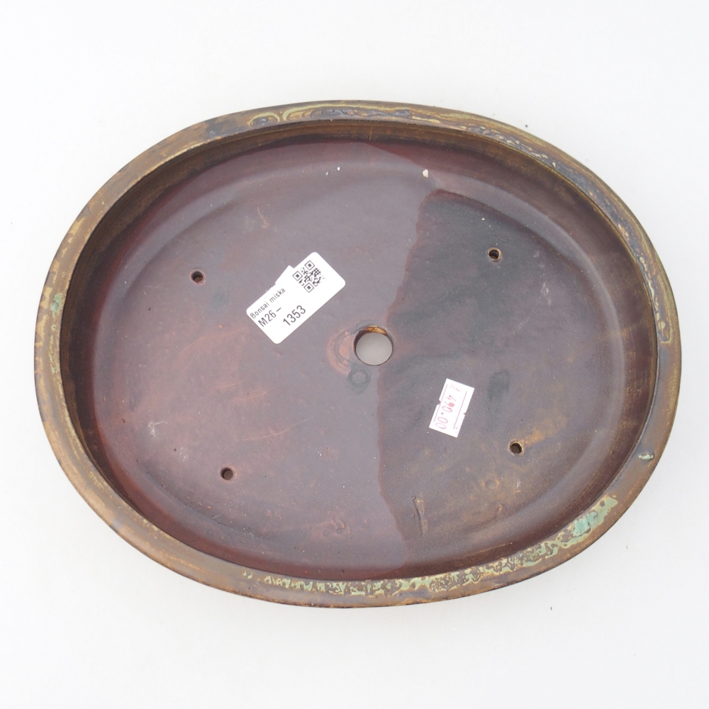 Ceramic bonsai bowl 25 x 20 x 4 cm, colour brown-green