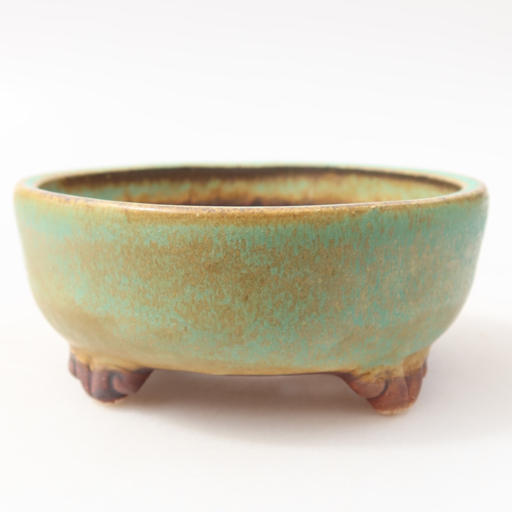 Ceramic bonsai pot, 11 x 11 x 4.5 cm, green
