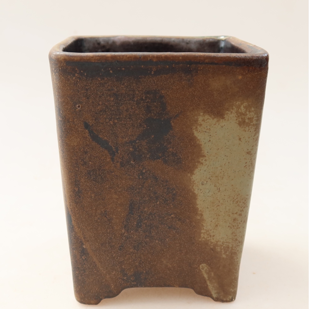 Ceramic bonsai pot, 9 x 9 x 11.5 cm, brown