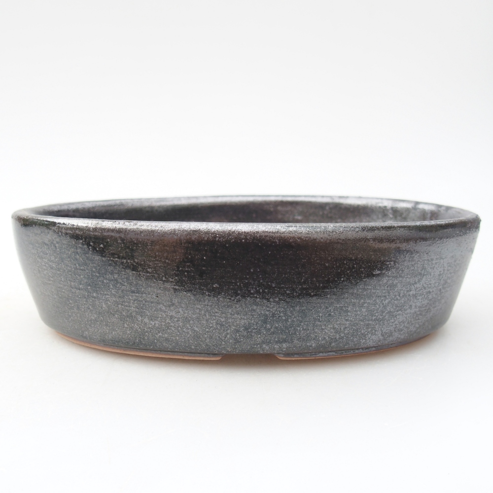 Ceramic bonsai bowl 16,5 x 11,5 x 4,5 cm, metal colour