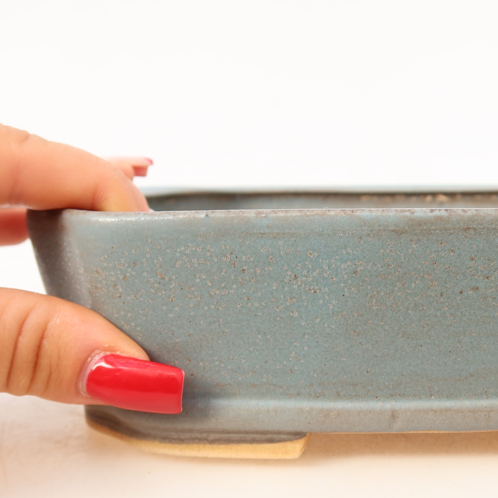 Ceramic bonsai pot, 17.5 x 14.5 x 5 cm, blue