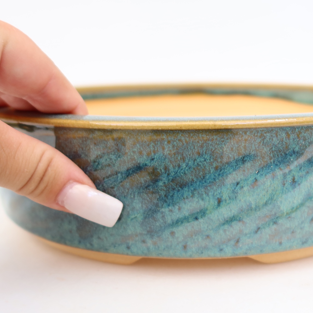 Ceramic bonsai pot, 23.5 x 23.5 x 6 cm, blue
