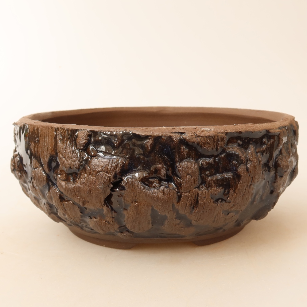 Ceramic bonsai pot, 16 x 16 x 6.5 cm, brown