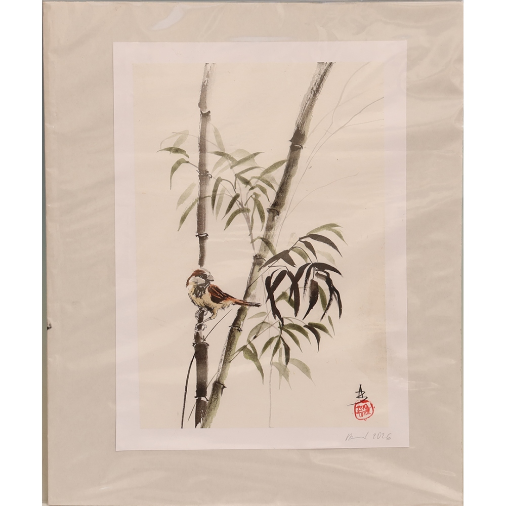 Calligraphy - Sparrow in the Bamboo Grove