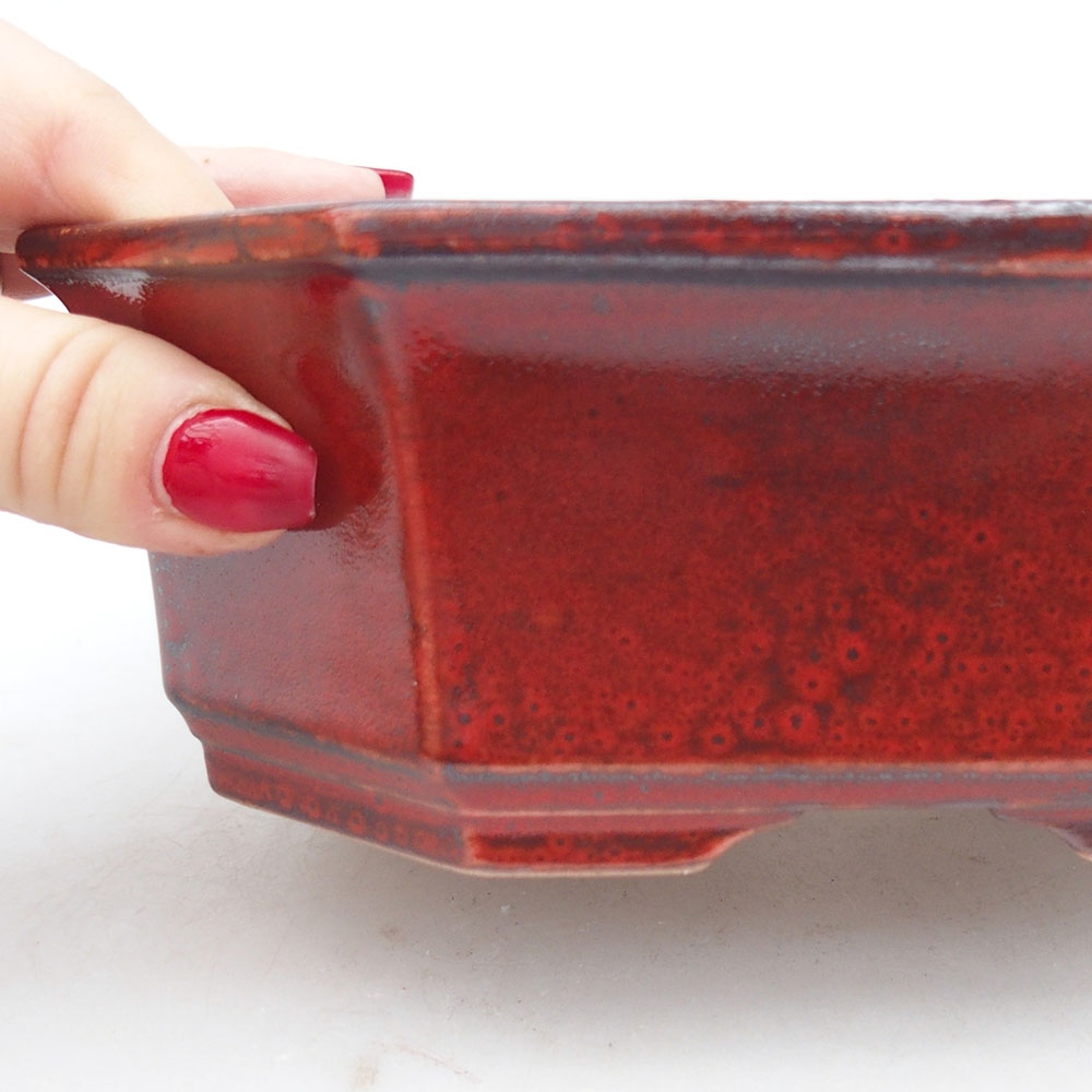 Ceramic bonsai bowl 17,5 x 17,5 x 6 cm, colour red