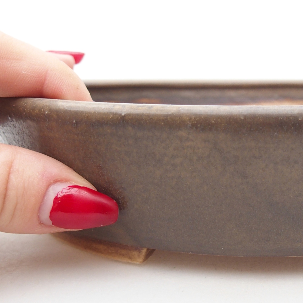 Ceramic bonsai bowl 18,5 x 16,5 x 4,5 cm, brown