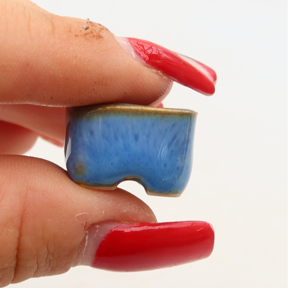 Ceramic bonsai pot, 2 x 2 x 1.5 cm, blue