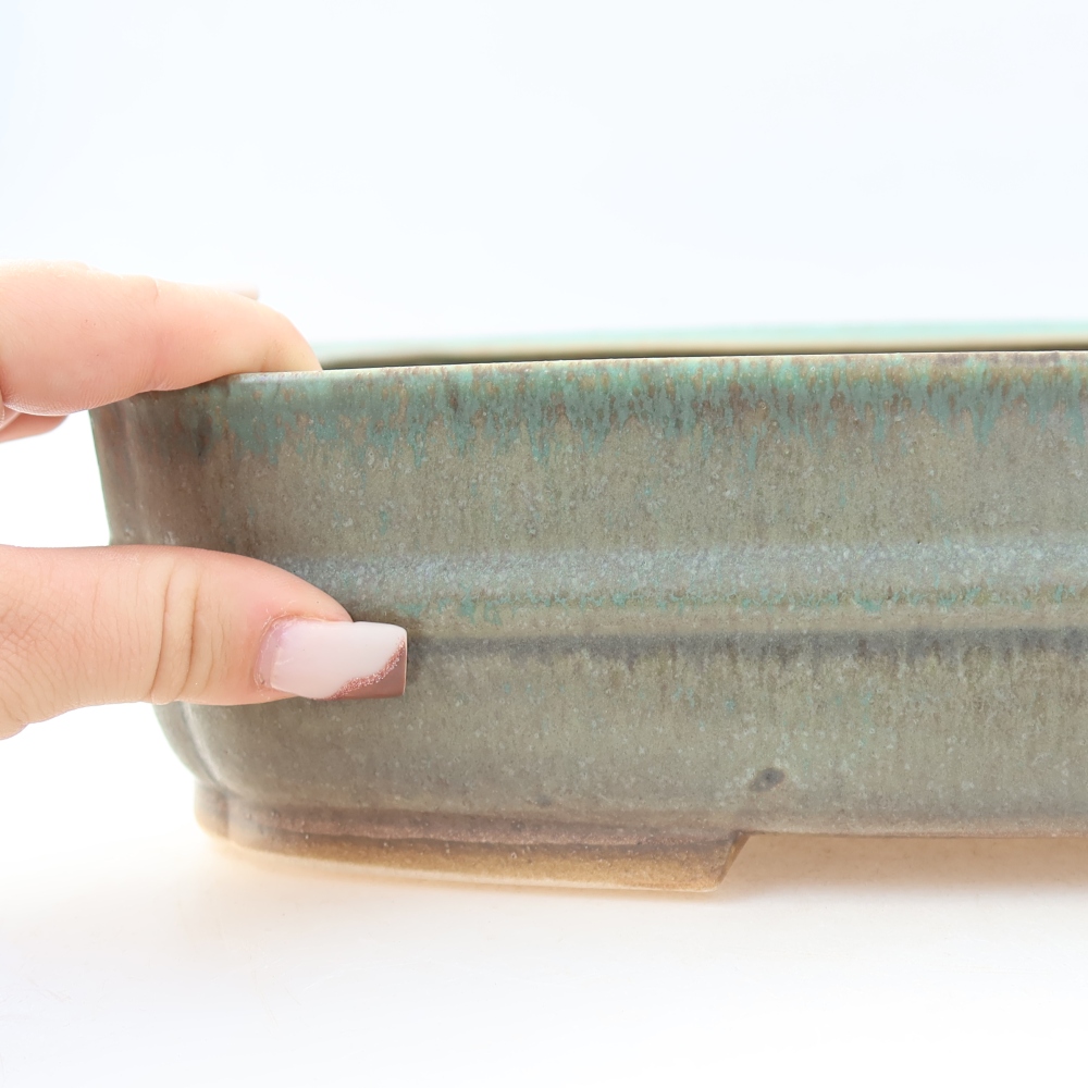 Ceramic bonsai pot, 29 x 23 x 7 cm, green