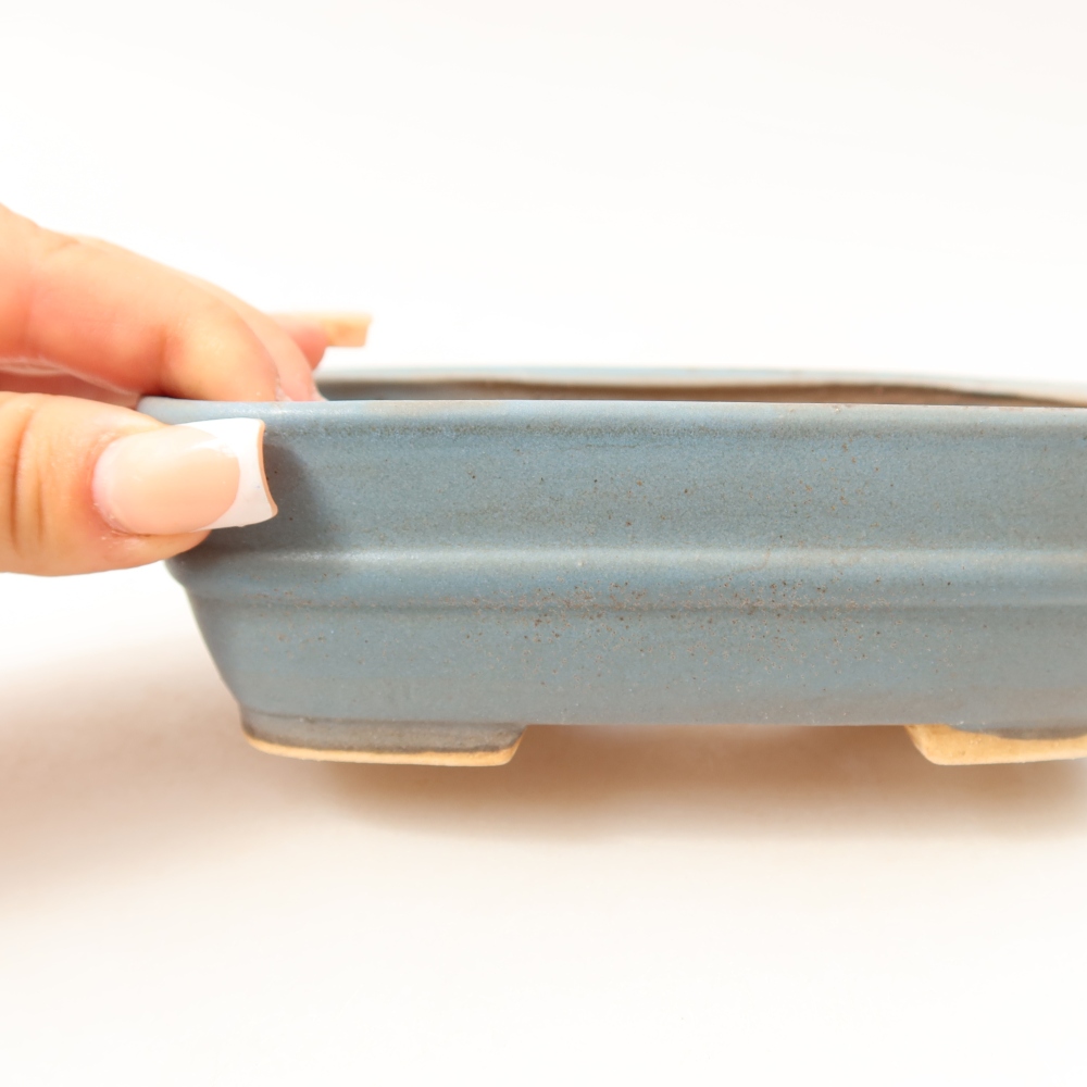 Ceramic bonsai pot, 14.5 x 11.5 x 4.5 cm, blue