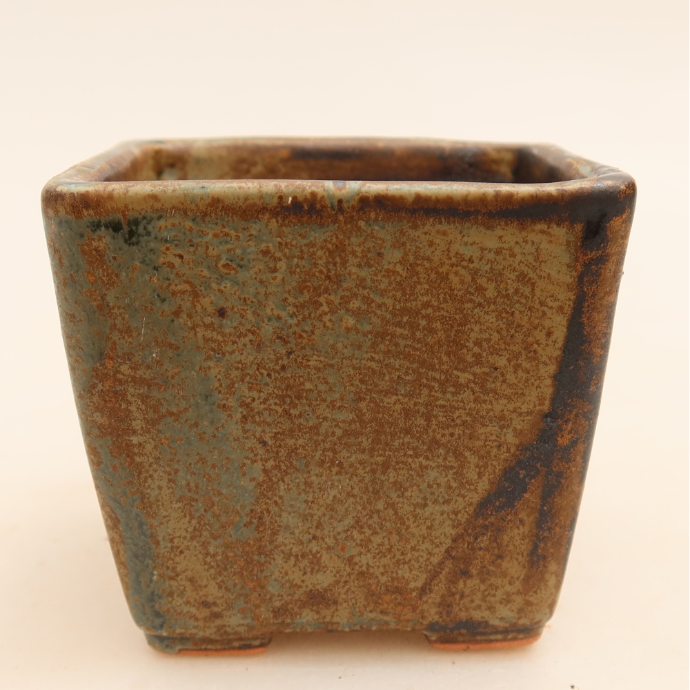Ceramic bonsai pot, 7.5 x 7.5 x 6.5 cm, brown
