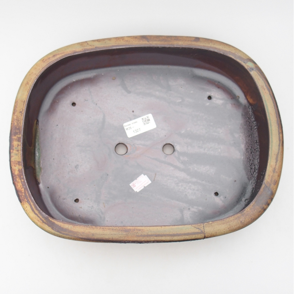 Ceramic bonsai bowl 32 x 25 x 8 cm, colour brown-green
