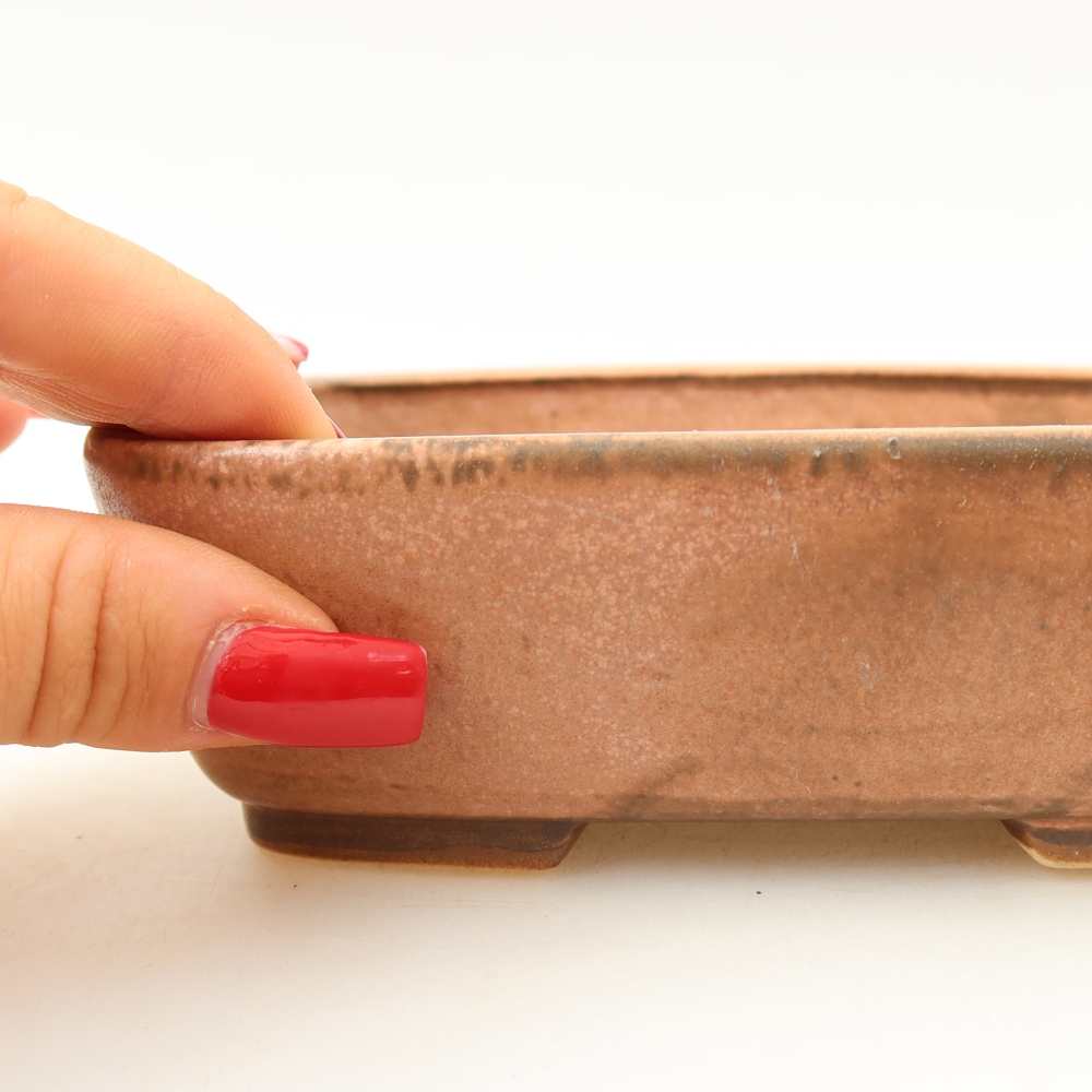 Ceramic bonsai pot, 14 x 11.5 x 4.5 cm, pink
