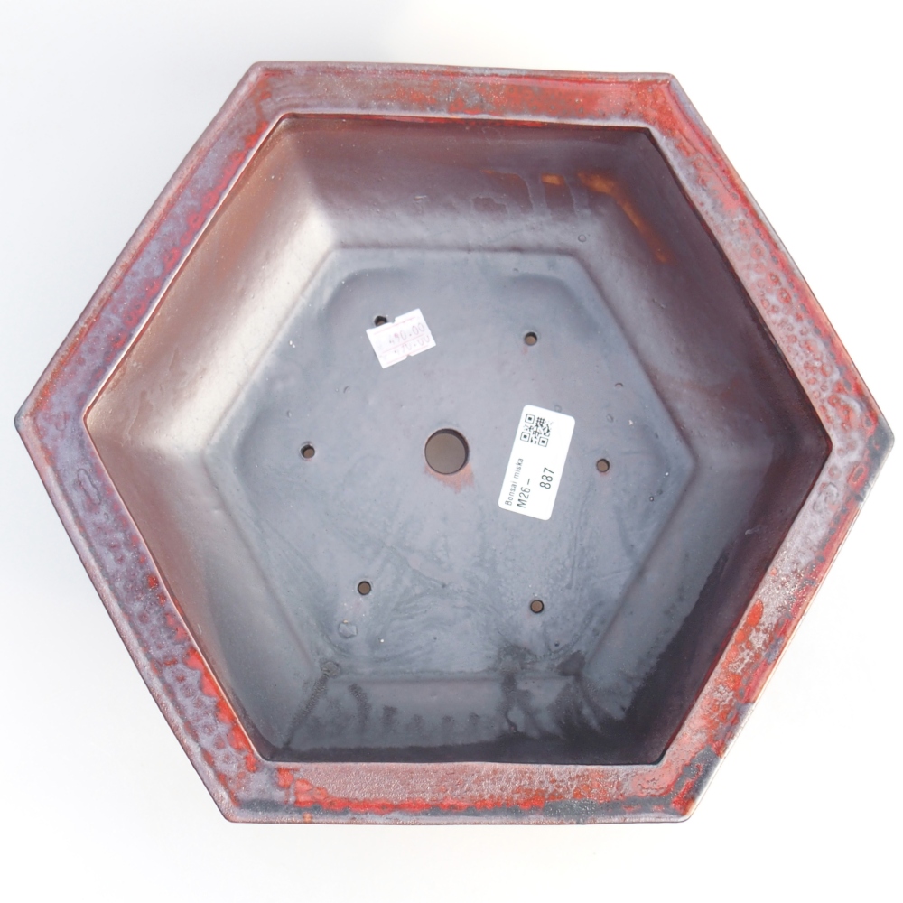 Ceramic bonsai bowl 24,5 x 20 x 4 cm, colour red