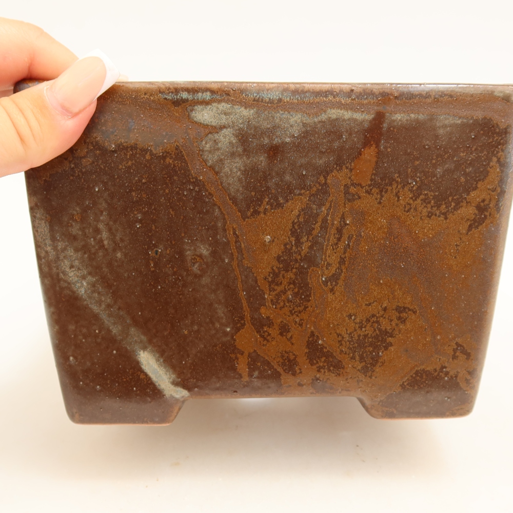 Ceramic bonsai pot, 15 x 15 x 10.5 cm, brown