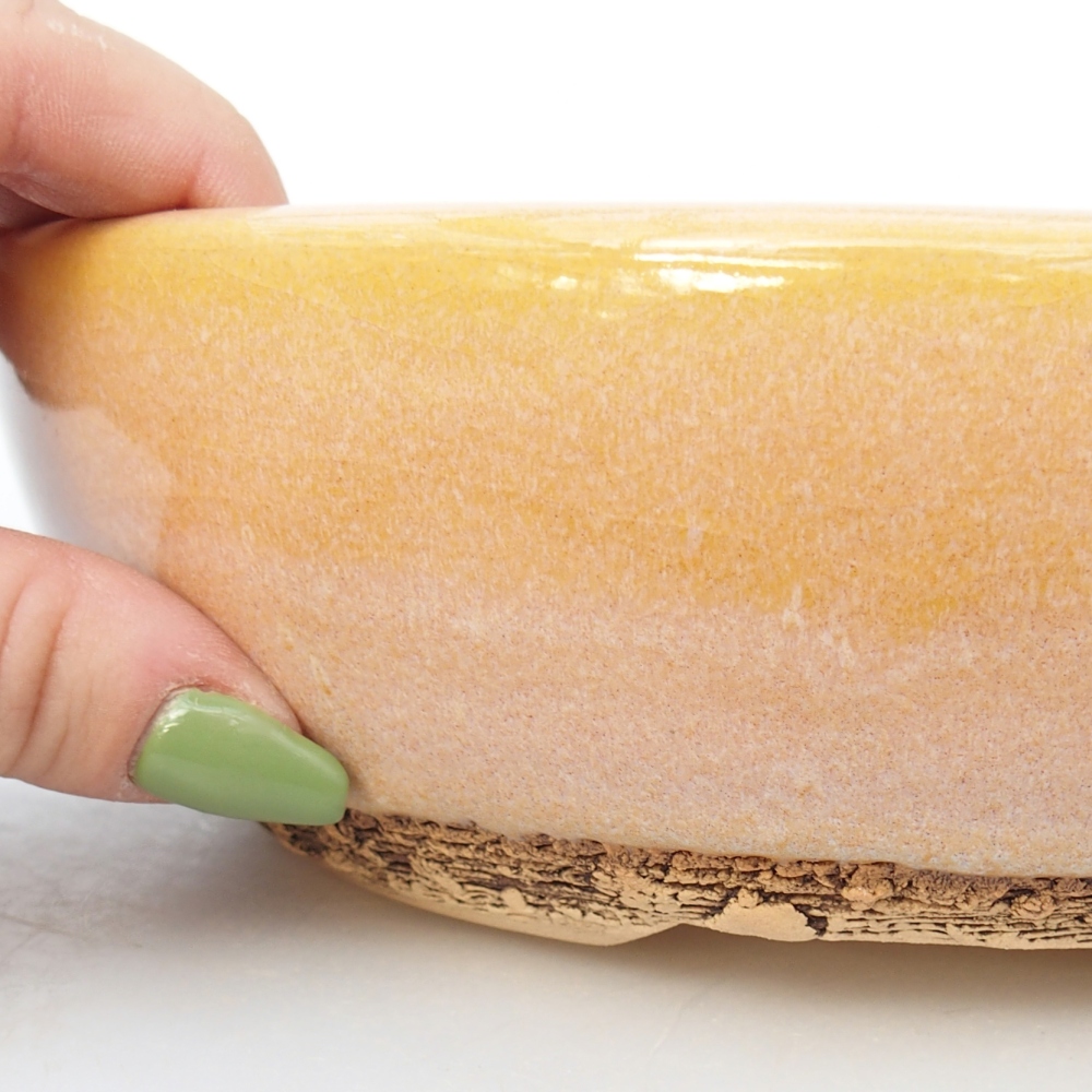 Ceramic bonsai bowl 19,5 x 19,5 x 6 cm, colour brown-yellow