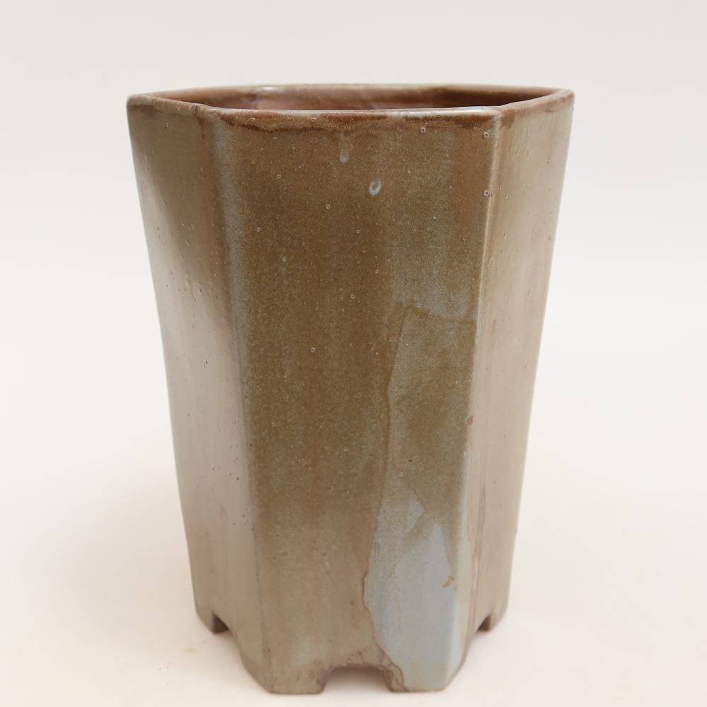 Ceramic bonsai pot, 13 x 12 x 17 cm, brown-blue