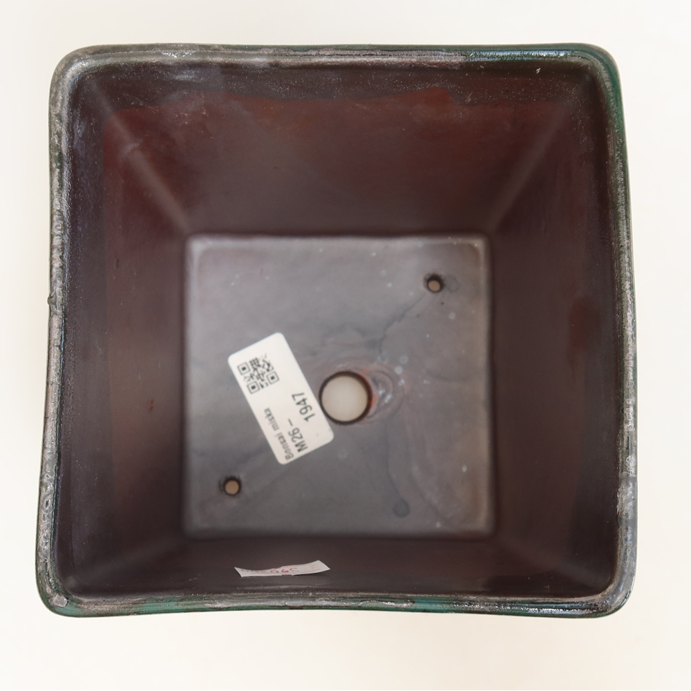 Ceramic bonsai pot, 13 x 13 x 13.5 cm, metallic green