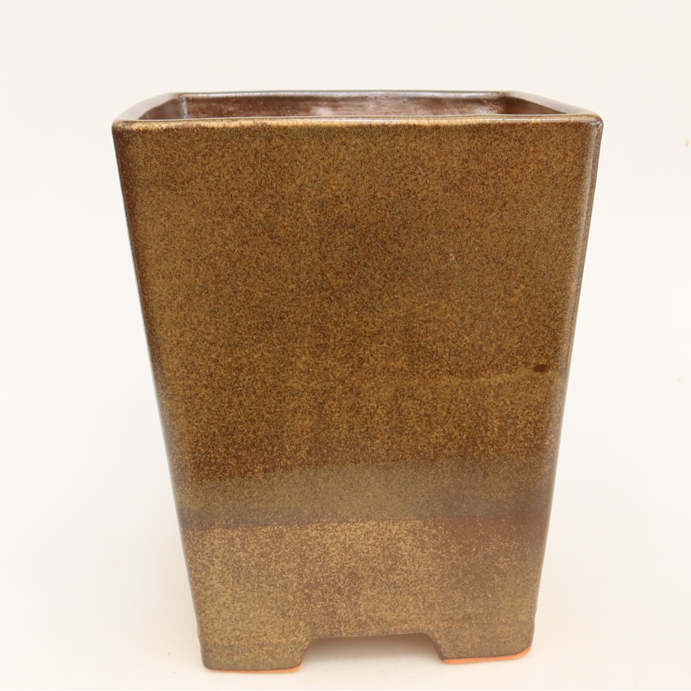 Ceramic bonsai pot, 15.5 x 15.5 x 19 cm, brown