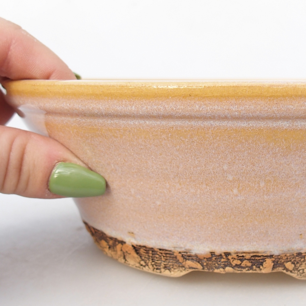 Ceramic bonsai bowl 18,5 x 18,5 x 6,5 cm, colour brown-yellow