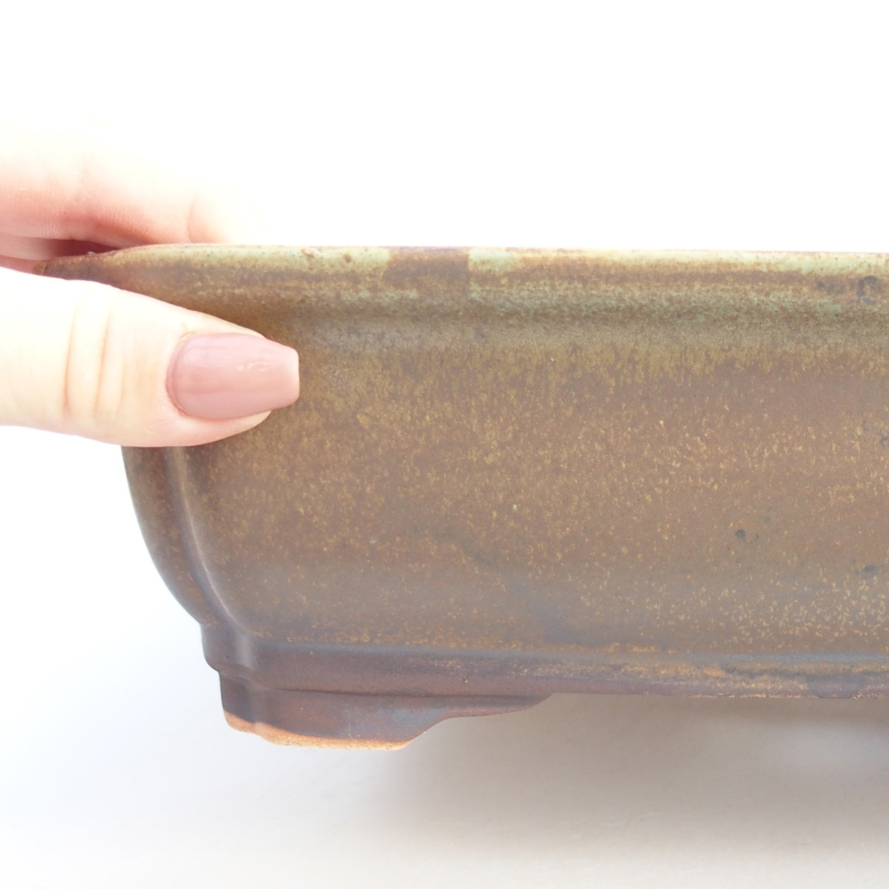 Ceramic bonsai bowl 28 x 22,5 x 7 cm, green-brown