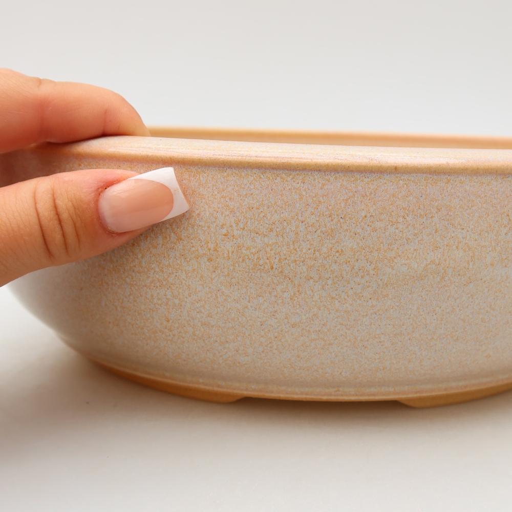 Ceramic bonsai pot, 25.5 x 25.5 x 8 cm, beige